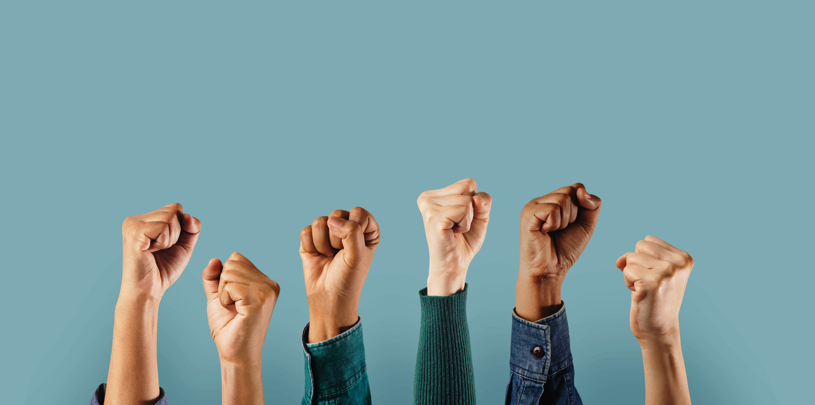 Social Activism and Movement. Group of People Raised up Hands. P